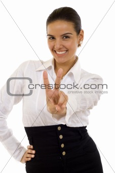 businesswoman making her victory sign