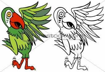 Parrot Cartoon Character Line Art