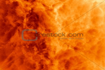 Close-up over a big explosion with nebulous orange flames