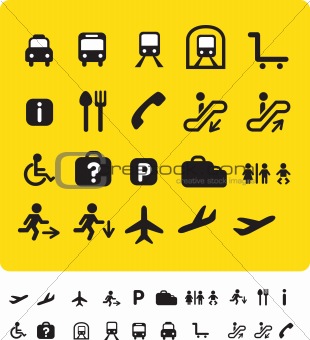 travel icon set on yellow