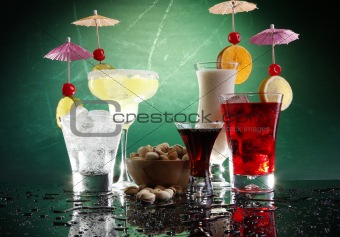 Five happy drinks on teal