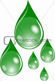 Illustration of  a set of green waterdrops