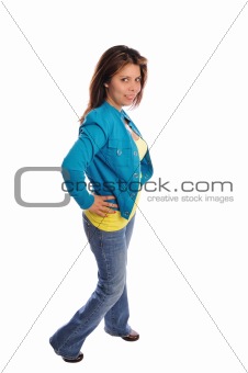 Attractive young model in casual dress fashion on a white background