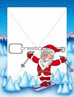 Frame with skiing Santa Claus