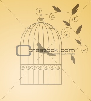 Silhouette birds in a cage