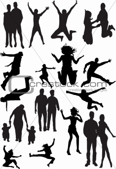 silhouette view of human motifs, expressions, positions