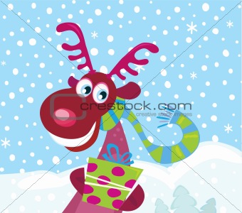 Red-nosed Rudolph on snow