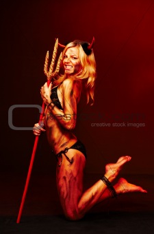 Beautiful devil with trident, Halloween