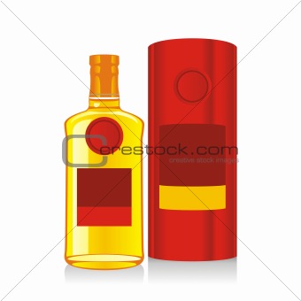 fully editable vector illustration of isolated whiskey bottles and boxes