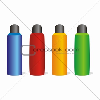 fully editable vector isolated colored aluminum bottles set