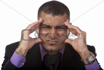 Businessman has headache because of stress
