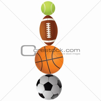Football, volleyball, tennis and Rugby football balls.Vector ill