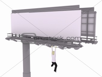 Man hang on street banner