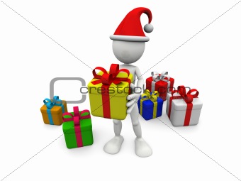 3D white man with gift boxes