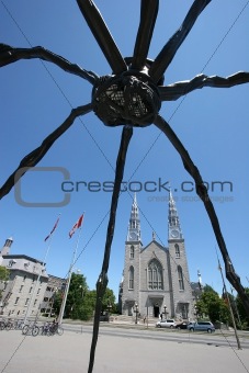 A church and a giant spider