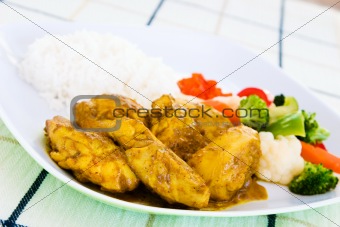 Curried Chicken with Rice and Vegetables - Jamaican Style