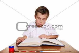 School student reading a book.