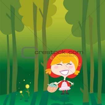Little Red Riding Hood in the forest