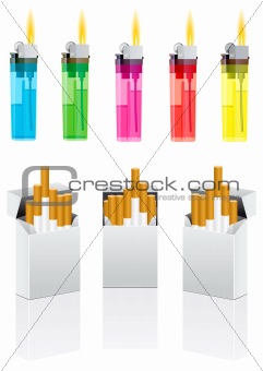 Vector cigarettes and cigarette lighter