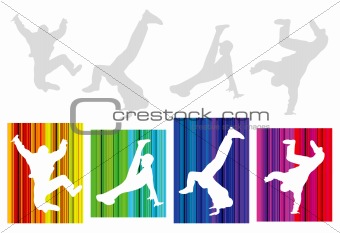 Vector hip-hop silhouette on abstract background