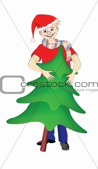 Boy with a Christmas tree