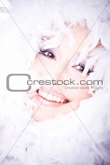 portrait of amazing young woman with white boa