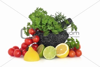 Herbs Leaves, Fruit and Tomatoes