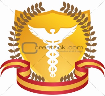 Caduceus Medical Symbol - Gold with Ribbon