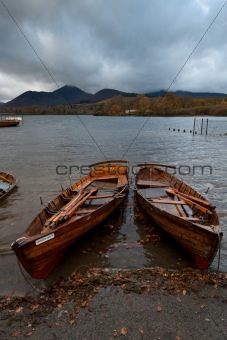 Wooden rowing boats on a lake