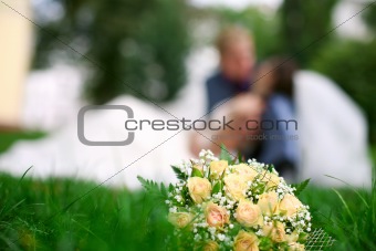 Wedding kiss, wedding bouquet, summer