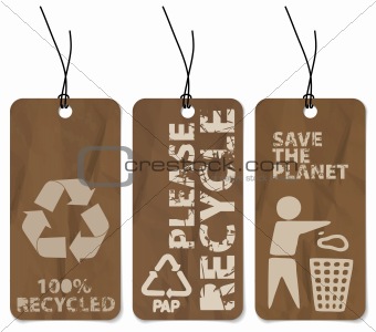 Set of three recycling grunge tags