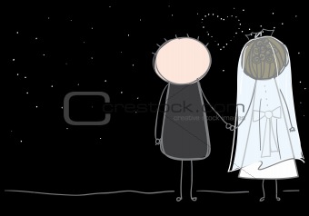 Bride and Groom looking at the stars