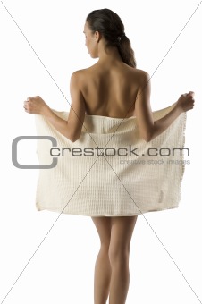 beauty girl taking off towel