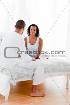 Smiling woman talking with her lover
