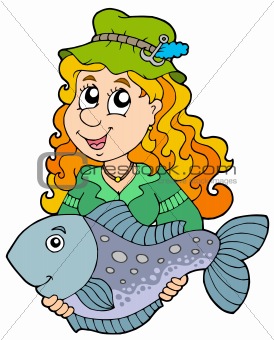 Fisherwoman holding big fish