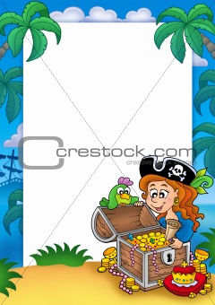 Frame with pirate girl and treasure