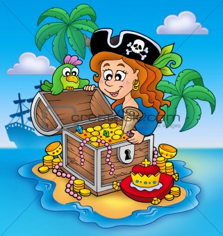 Pirate girl and treasure