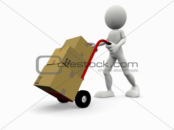 3d cartoon character that transport some boxes