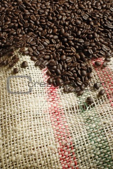 Coffee beans on canvas sack