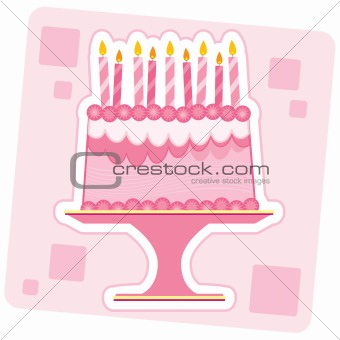 Pink Birthday Cake Illustration