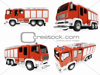 Collage of isolated firetruck