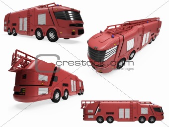 Collage of isolated concept firetruck