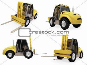 Collage of isolated fork truck