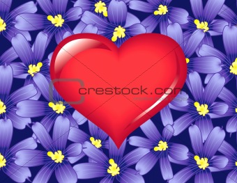 Red Heart and Violet flowers