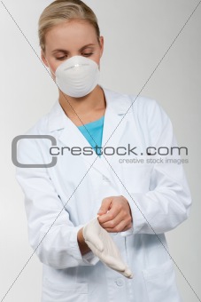 Protective mask and latex gloves