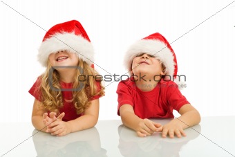 Two kids having fun at christmas time