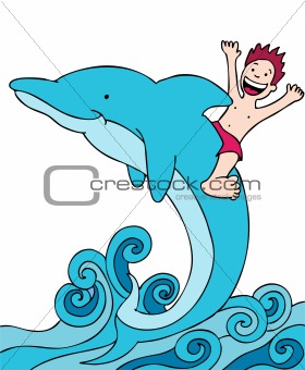 Kid riding dolphin