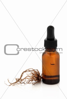 Valerian Root and Tincture Bottle
