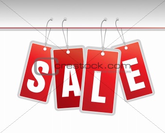 Red hanging sale labels.
