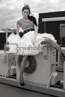 model with a ruffle skirt